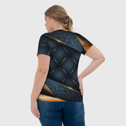 Женская футболка 3D с принтом Золотой герб России на объемном фоне, вид сзади #2