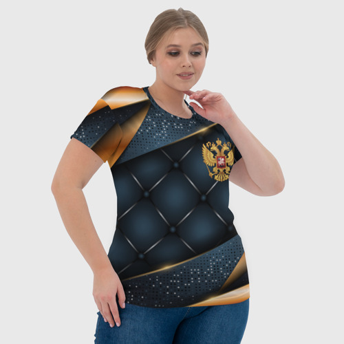 Женская футболка 3D с принтом Золотой герб России на объемном фоне, фото #4