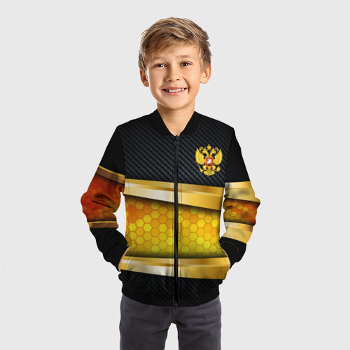 Детский бомбер 3D Black & gold - герб России, цвет черный - фото 4