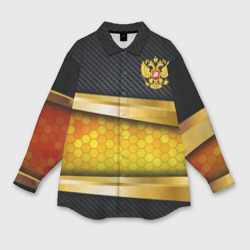 Мужская рубашка oversize 3D Black & gold - герб России