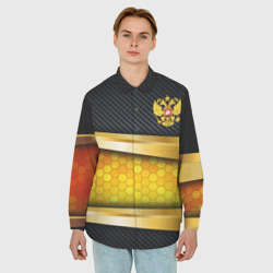 Мужская рубашка oversize 3D Black & gold - герб России - фото 2