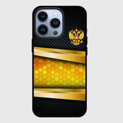 Чехол для iPhone 13 Pro Black & gold - герб России