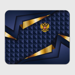 Прямоугольный коврик для мышки Золотой герб России на объемном синим фоне
