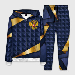 Мужской костюм 3D Золотой герб России на объемном синим фоне