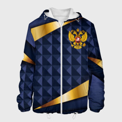Мужская куртка 3D Золотой герб России на объемном синим фоне