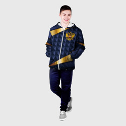 Мужская куртка 3D Золотой герб России на объемном синим фоне - фото 2