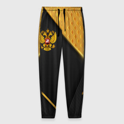 Мужские брюки 3D Герб России на черном фоне с золотыми вставками