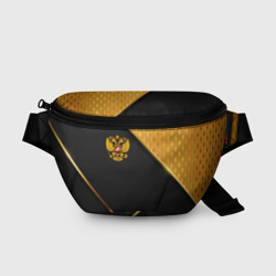 Поясная сумка 3D Герб России на черном фоне с золотыми вставками