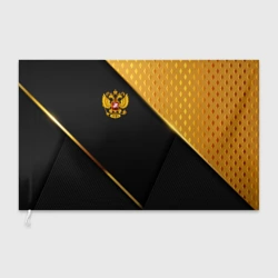 Флаг 3D Герб России на черном фоне с золотыми вставками