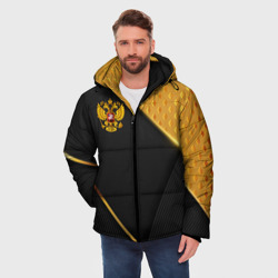 Мужская зимняя куртка 3D Герб России на черном фоне с золотыми вставками - фото 2