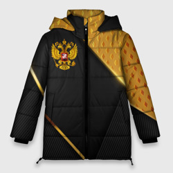 Женская зимняя куртка Oversize Герб России на черном фоне с золотыми вставками