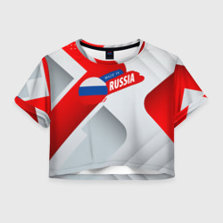 Женская футболка Crop-top 3D Welcome to Russia red  white