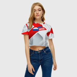 Женская футболка Crop-top 3D Welcome to Russia red  white - фото 2