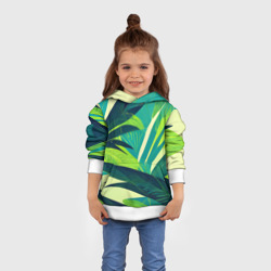 Толстовка с принтом Яркие тропические листья пальмы для ребенка, вид на модели спереди №3. Цвет основы: белый