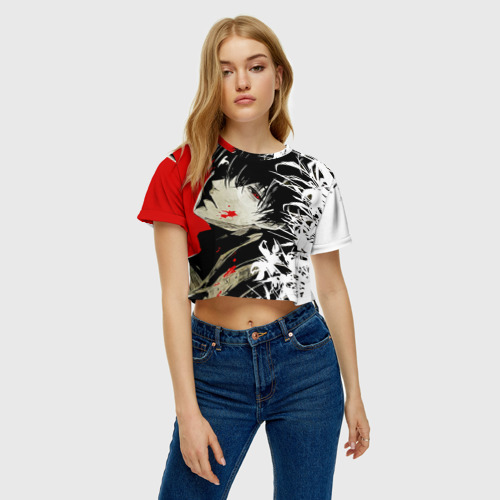 Женская футболка Crop-top 3D Канеки Кен и цветы - Токийский гуль, цвет 3D печать - фото 3