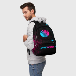 Рюкзак с принтом Daewoo - neon gradient: символ, надпись для любого человека, вид спереди №2. Цвет основы: белый