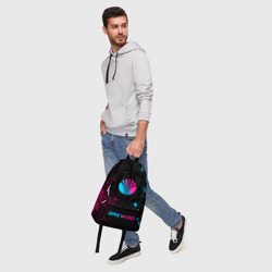Рюкзак с принтом Daewoo - neon gradient: символ, надпись для любого человека, вид спереди №5. Цвет основы: белый