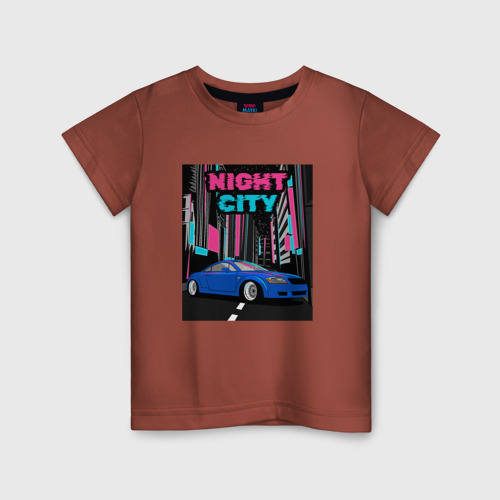 Детская футболка хлопок с принтом Audi TT 8N Night City, вид спереди #2