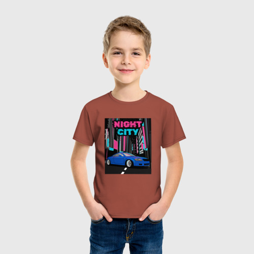 Детская футболка хлопок с принтом Audi TT 8N Night City, фото на моделе #1
