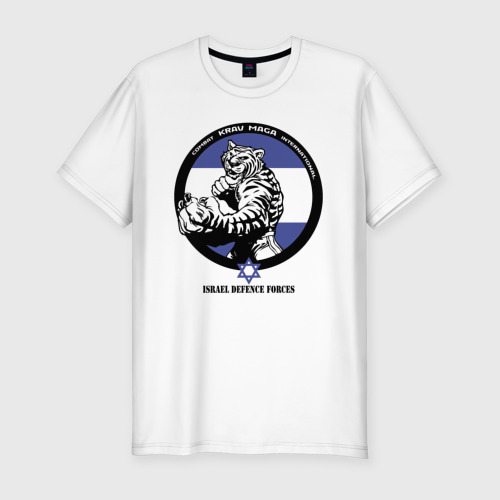 Мужская футболка хлопок Slim с принтом Krav-maga tiger emblem, вид спереди #2