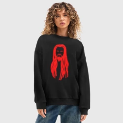 Женский свитшот oversize без начеса хлопок Hellscream портрет красный - фото 2