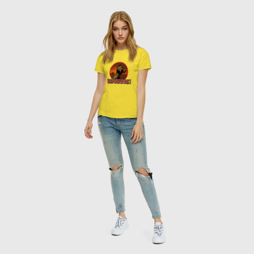 Женская футболка хлопок Лев в прыжке, цвет желтый - фото 5