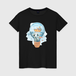 Женская футболка хлопок Кит с рыбками в лампочке