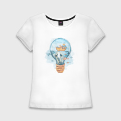 Женская футболка хлопок Slim Кит с рыбками в лампочке