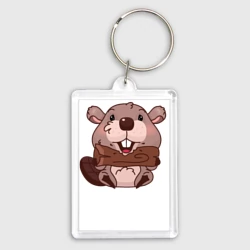 Брелок прямоугольный 35*50 Бобер с бревном