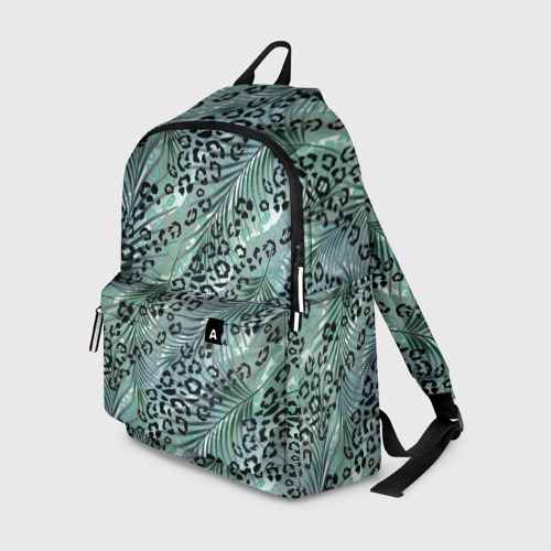 Рюкзак 3D Листья пальмы на леопардовом серо - зеленом фоне