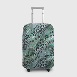 Чехол для чемодана 3D Листья пальмы на леопардовом серо - зеленом фоне