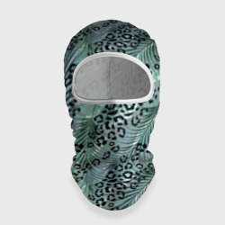 Балаклава 3D Листья пальмы на леопардовом серо - зеленом фоне