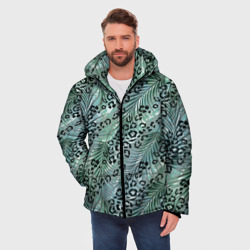 Мужская зимняя куртка 3D Листья пальмы на леопардовом серо - зеленом фоне - фото 2