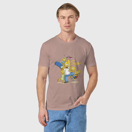 Мужская футболка хлопок с принтом Симпсоны и пончики, фото на моделе #1