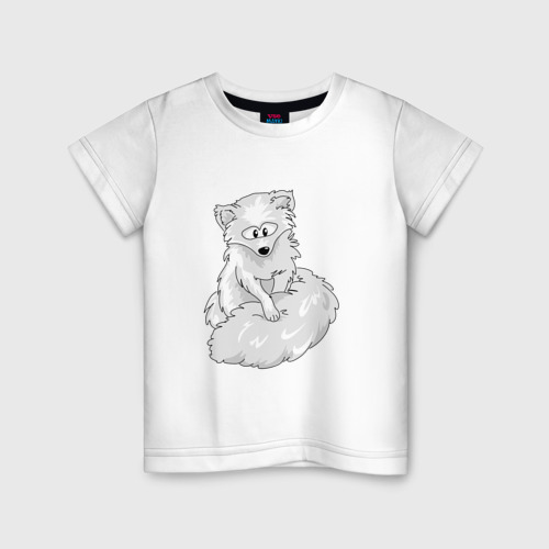 Детская футболка из хлопка с принтом Милый песец, вид спереди №1