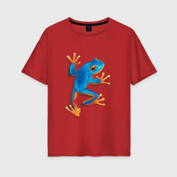 Женская футболка хлопок Oversize Реалистичная синяя тропическая лягушка
