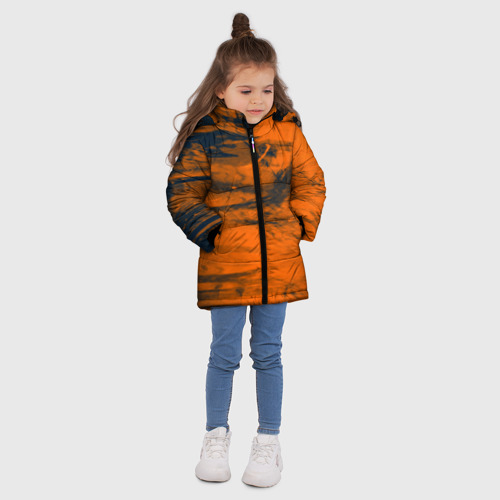 Зимняя куртка для девочек 3D с принтом Абстрактная оранжевая поверхность и чёрные Тени, вид сбоку #3