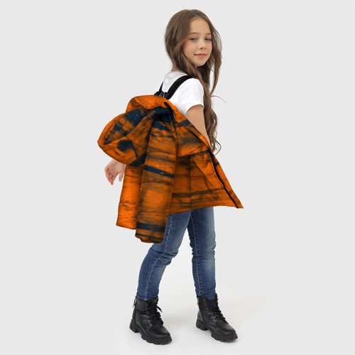 Зимняя куртка для девочек 3D с принтом Абстрактная оранжевая поверхность и чёрные Тени, фото #4