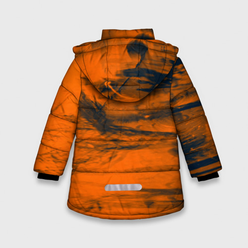 Зимняя куртка для девочек 3D с принтом Абстрактная оранжевая поверхность и чёрные Тени, вид сзади #1