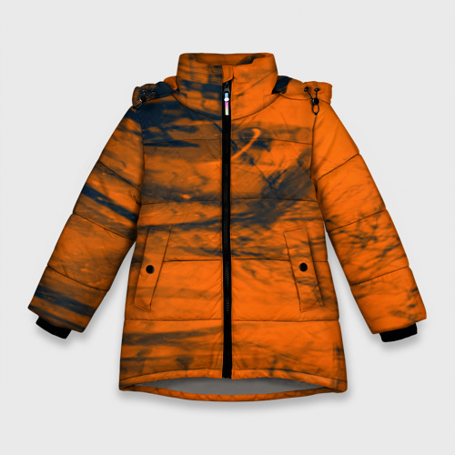 Зимняя куртка для девочек 3D с принтом Абстрактная оранжевая поверхность и чёрные Тени, вид спереди #2