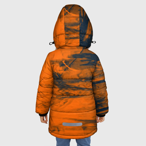 Зимняя куртка для девочек 3D с принтом Абстрактная оранжевая поверхность и чёрные Тени, вид сзади #2