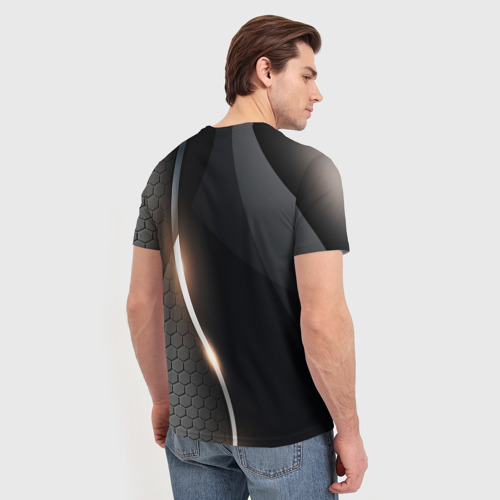 Мужская футболка 3D с принтом Герб РФ киберпанк, вид сзади #2