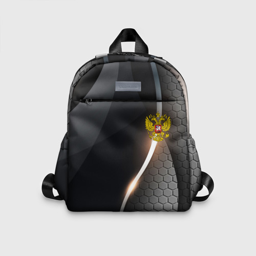 Детский рюкзак 3D с принтом Герб РФ киберпанк, вид спереди #2