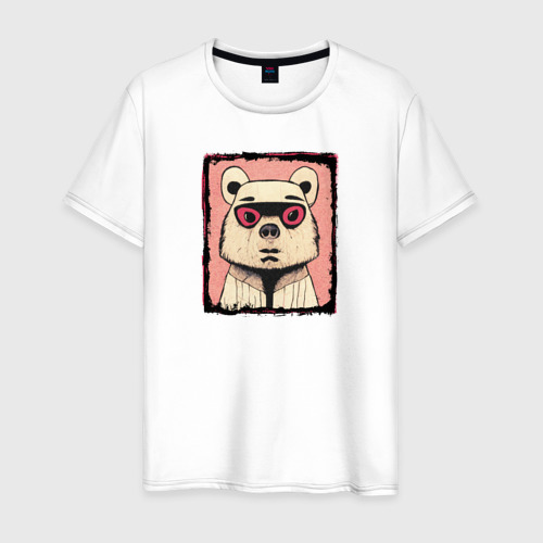 Мужская футболка из хлопка с принтом Милый медведик, вид спереди №1