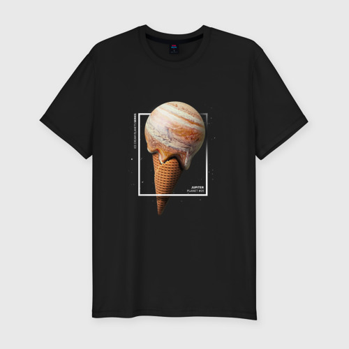 Мужская футболка хлопок Slim Космическое мороженое планета Юпитер, цвет черный
