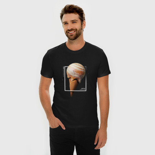 Мужская футболка хлопок Slim Космическое мороженое планета Юпитер, цвет черный - фото 3