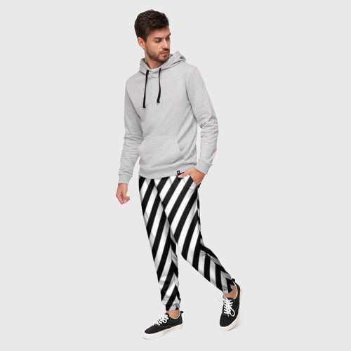 Мужские брюки 3D Черно-белые полоски, цвет 3D печать - фото 3