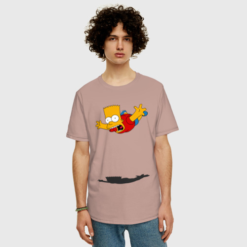 Мужская футболка хлопок Oversize Барт Симпсон - падение, цвет пыльно-розовый - фото 3