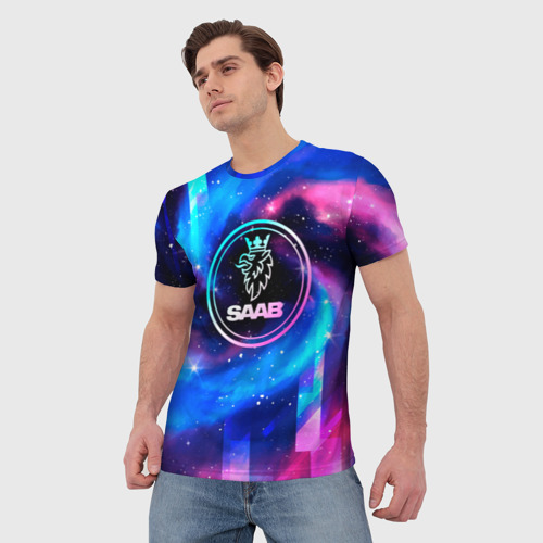 Мужская футболка 3D Saab неоновый космос, цвет 3D печать - фото 3