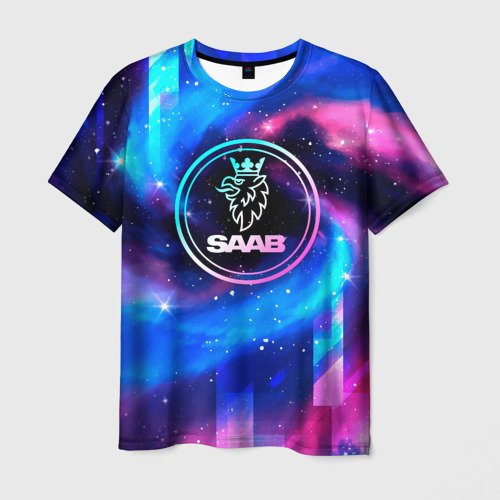 Мужская футболка 3D Saab неоновый космос, цвет 3D печать